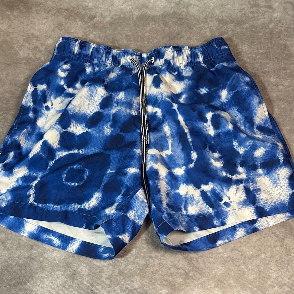 Speedo Swim Trunks Mens Small Blue White Tie Dye Board Shorts Mesh Lined 7784578 - Picture 1 of 9